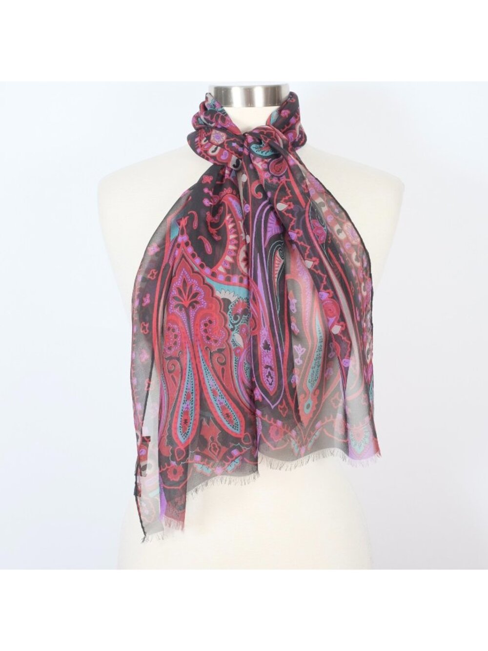 ETRO scarf  100% silk red black paisley 15' x 48"